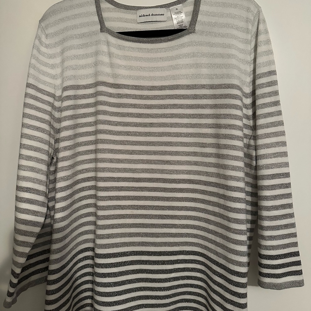 Alfred Dunner Gray Striped Women's Top